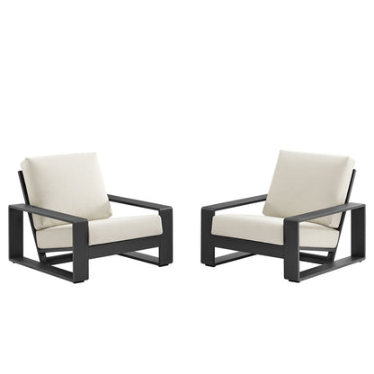 Lirienne Outdoor Patio Aluminum Faux Wood Armchairs Set of 2 - Cream