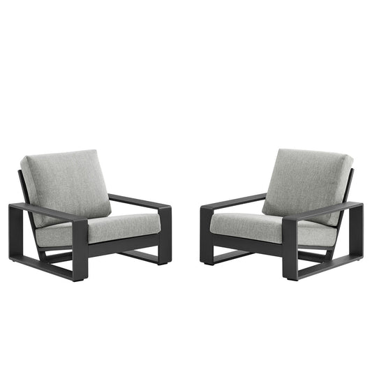 Lirienne Outdoor Patio Aluminum Faux Wood Armchairs Set of 2 - Light Gray