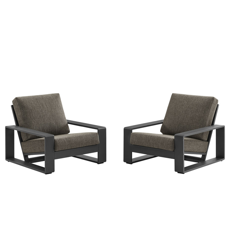 Lirienne Outdoor Patio Aluminum Faux Wood Armchairs Set of 2 - Smoke