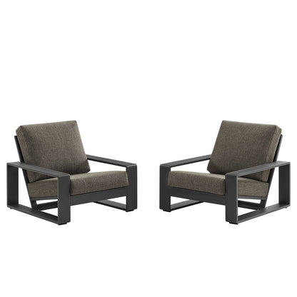 Lirienne Outdoor Patio Aluminum Faux Wood Armchairs Set of 2 - Smoke