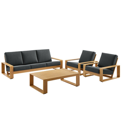 Lirienne 4-Piece Outdoor Patio Aluminum Faux Wood Furniture Set - Charcoal Natural