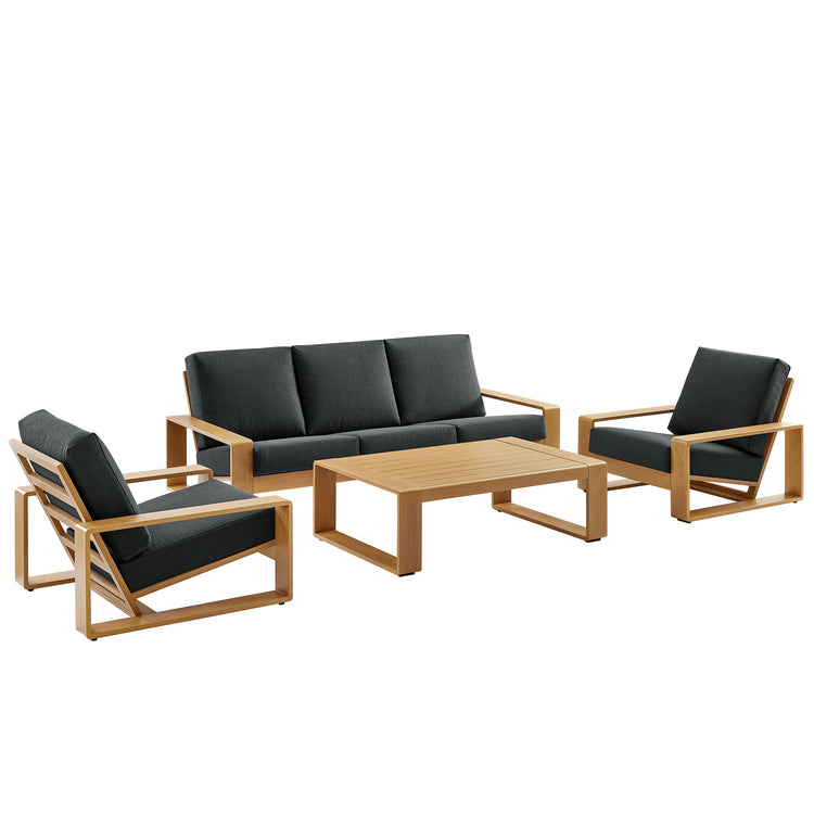 Lirienne 4-Piece Outdoor Patio Aluminum Faux Wood Furniture Set - Charcoal Natural
