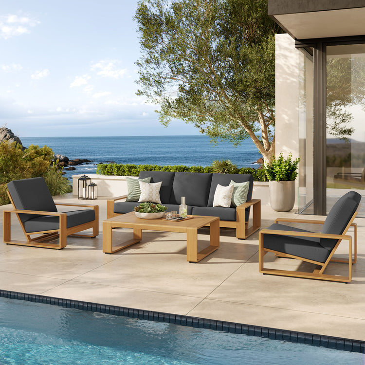 Lirienne 4-Piece Outdoor Patio Aluminum Faux Wood Furniture Set - Charcoal Natural