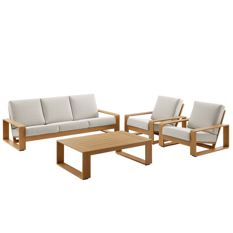 Lirienne 4-Piece Outdoor Patio Aluminum Faux Wood Furniture Set - Ivory Natural