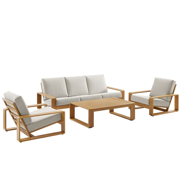 Lirienne 4-Piece Outdoor Patio Aluminum Faux Wood Furniture Set - Ivory Natural