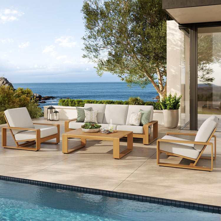 Lirienne 4-Piece Outdoor Patio Aluminum Faux Wood Furniture Set - Ivory Natural