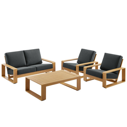 Lirienne 4-Piece Outdoor Patio Aluminum Faux Wood Furniture Set - Charcoal Natural