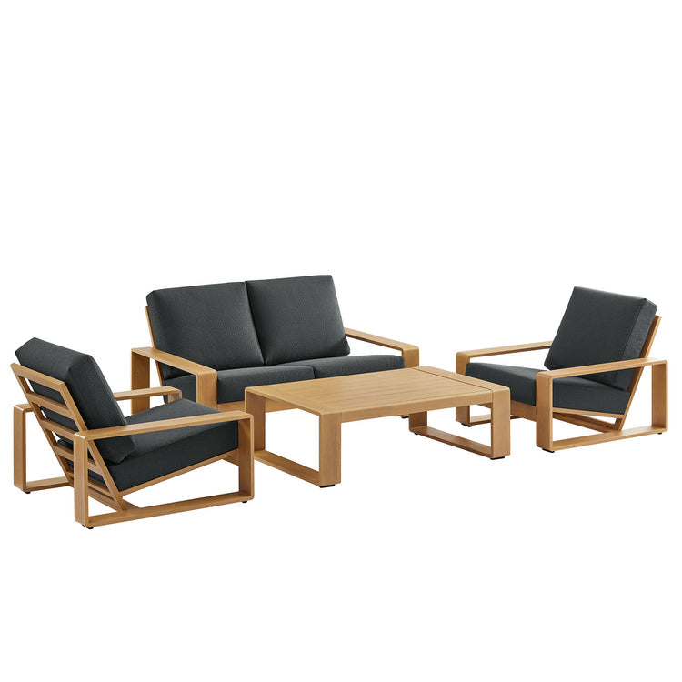 Lirienne 4-Piece Outdoor Patio Aluminum Faux Wood Furniture Set - Charcoal Natural