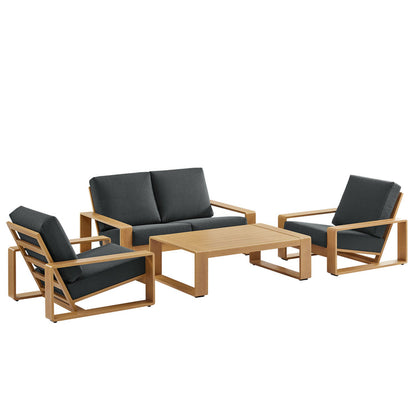 Lirienne 4-Piece Outdoor Patio Aluminum Faux Wood Furniture Set - Charcoal Natural
