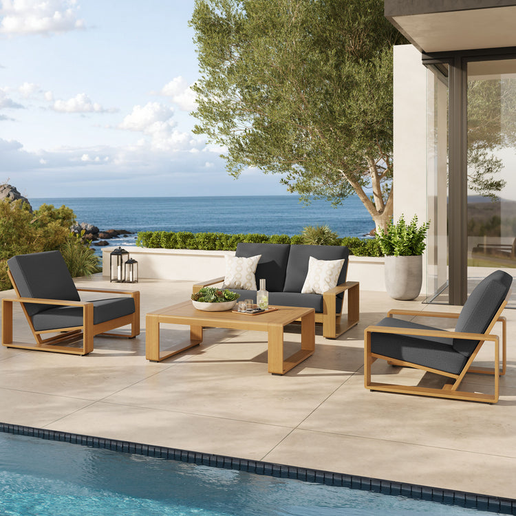 Lirienne 4-Piece Outdoor Patio Aluminum Faux Wood Furniture Set - Charcoal Natural