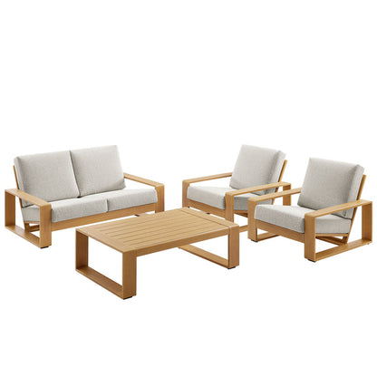 Lirienne 4-Piece Outdoor Patio Aluminum Faux Wood Furniture Set - Ivory Natural