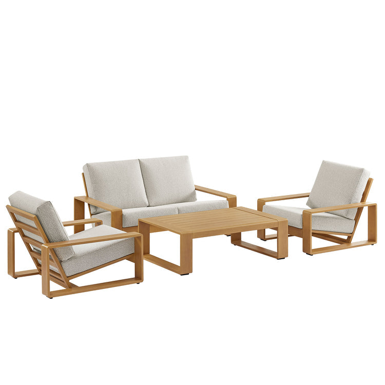 Lirienne 4-Piece Outdoor Patio Aluminum Faux Wood Furniture Set - Ivory Natural
