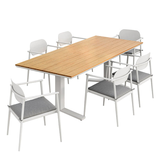 Aeris 7-Piece Outdoor Patio Aluminum Dining Set - White Light Gray