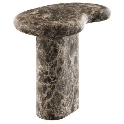 Elowen Indoor - Outdoor Textured Faux Travertine Side Table - Dark Emperador Marble