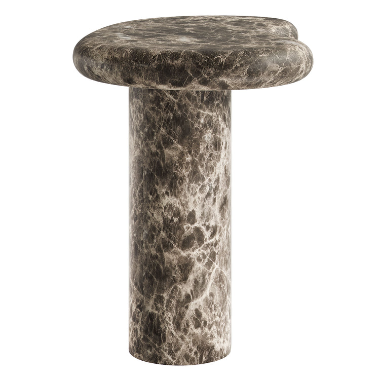 Elowen Indoor - Outdoor Textured Faux Travertine Side Table - Dark Emperador Marble