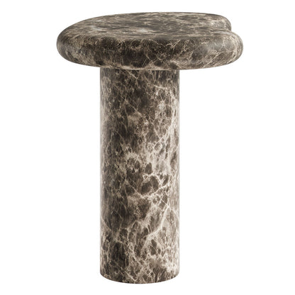 Elowen Indoor - Outdoor Textured Faux Travertine Side Table - Dark Emperador Marble