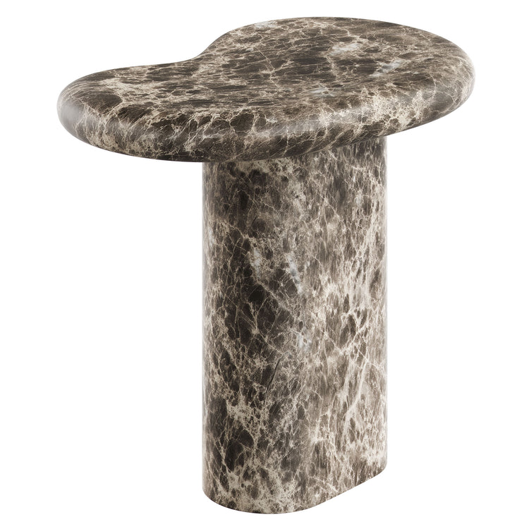 Elowen Indoor - Outdoor Textured Faux Travertine Side Table - Dark Emperador Marble