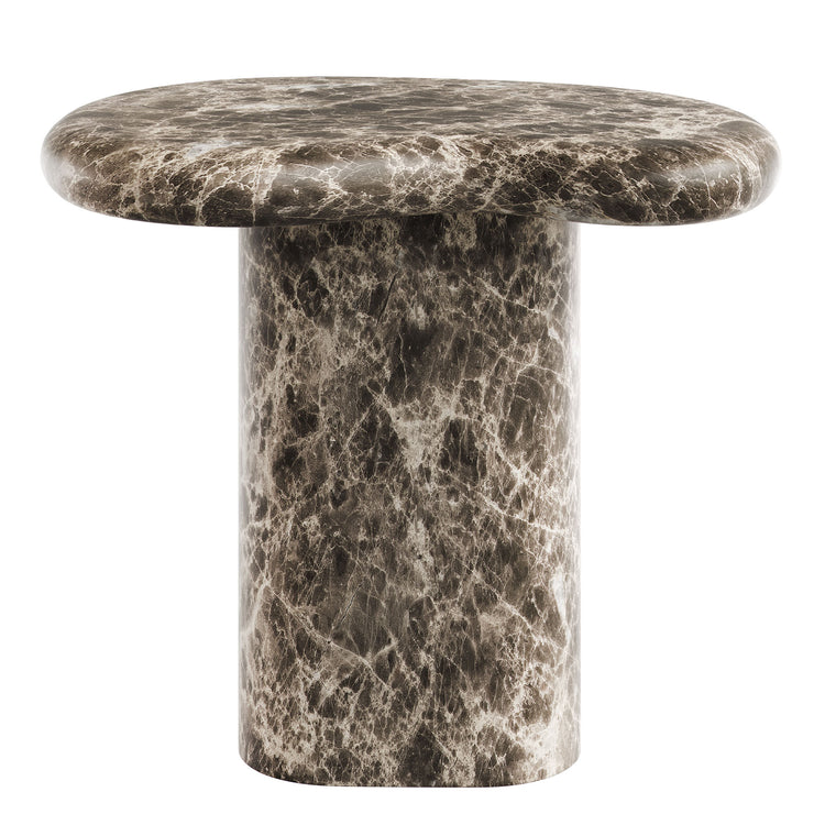Elowen Indoor - Outdoor Textured Faux Travertine Side Table - Dark Emperador Marble
