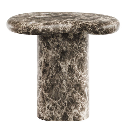 Elowen Indoor - Outdoor Textured Faux Travertine Side Table - Dark Emperador Marble
