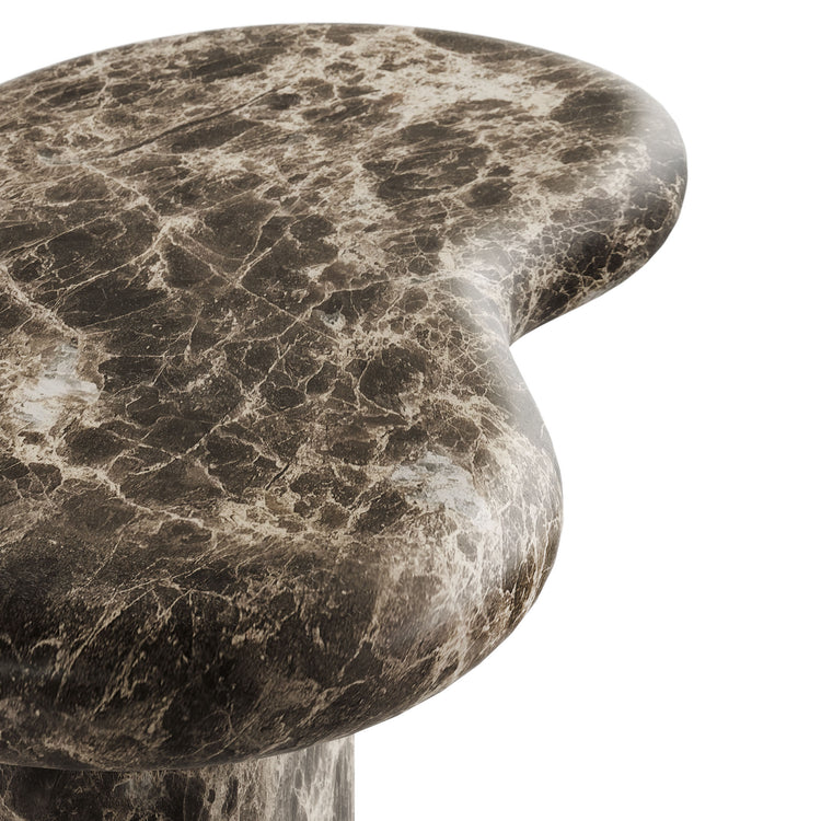 Elowen Indoor - Outdoor Textured Faux Travertine Side Table - Dark Emperador Marble