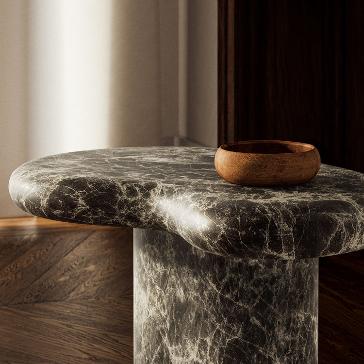 Elowen Indoor - Outdoor Textured Faux Travertine Side Table - Dark Emperador Marble