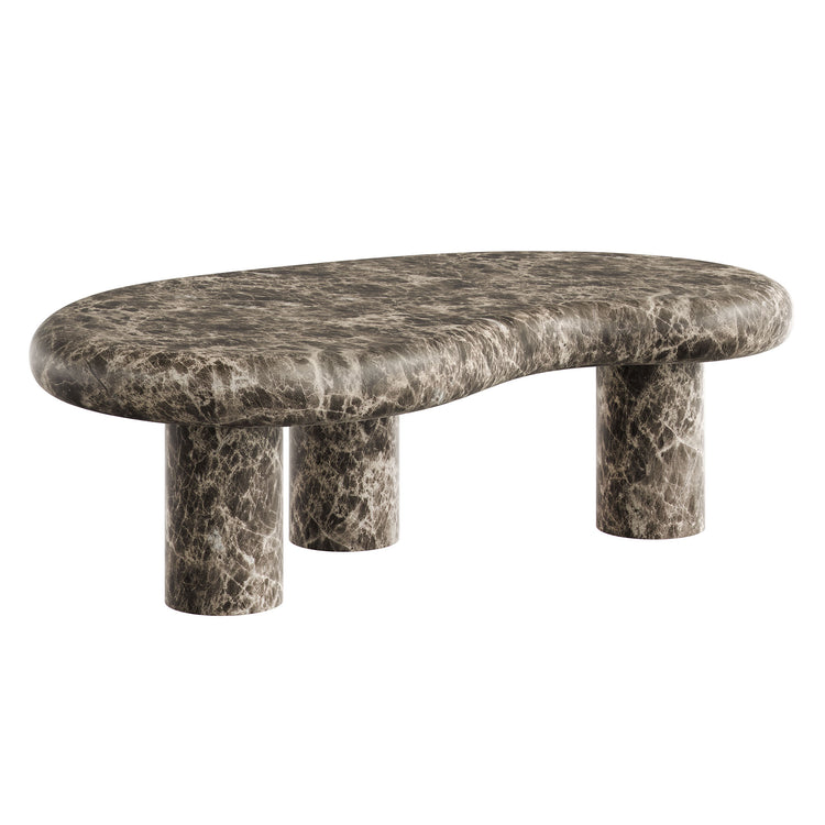 Elowen Indoor - Outdoor Textured Faux Travertine Coffee Table - Dark Emperador Marble
