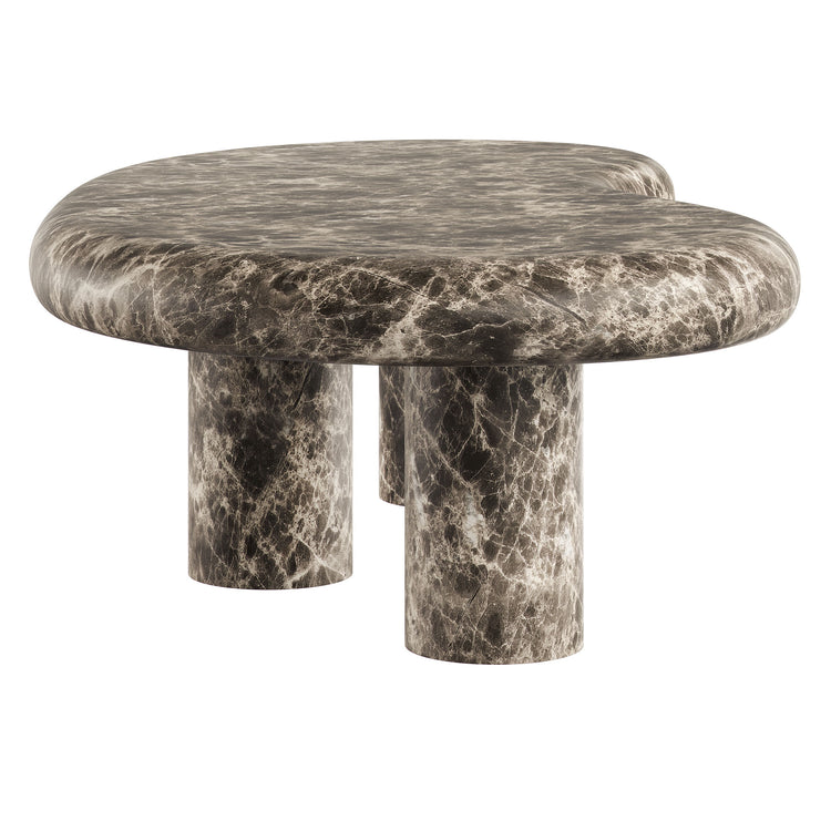 Elowen Indoor - Outdoor Textured Faux Travertine Coffee Table - Dark Emperador Marble