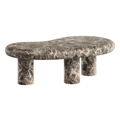 Elowen Indoor - Outdoor Textured Faux Travertine Coffee Table - Dark Emperador Marble