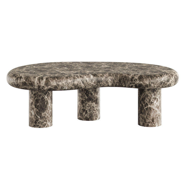Elowen Indoor - Outdoor Textured Faux Travertine Coffee Table - Dark Emperador Marble