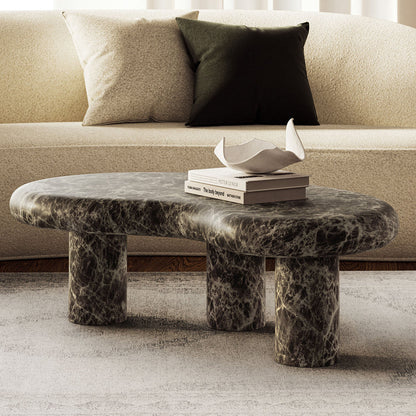 Elowen Indoor - Outdoor Textured Faux Travertine Coffee Table - Dark Emperador Marble
