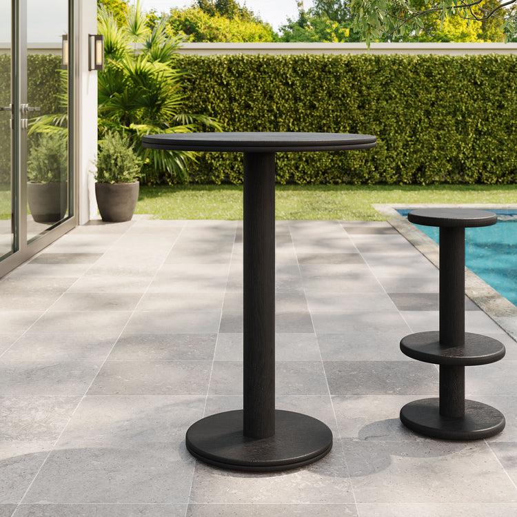 Neo 31 Inch Round Indoor - Outdoor Patio Wood Bar Table - Black