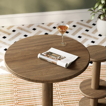 Neo 31 Inch Round Indoor - Outdoor Patio Wood Bar Table - Cocoa Brown