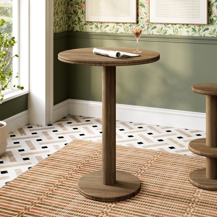 Neo 31 Inch Round Indoor - Outdoor Patio Wood Bar Table - Cocoa Brown