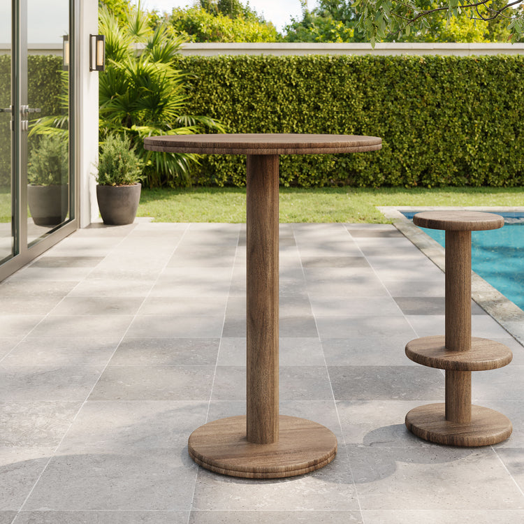 Neo 31 Inch Round Indoor - Outdoor Patio Wood Bar Table - Cocoa Brown