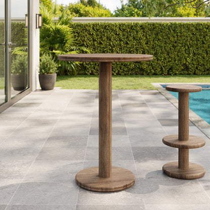 Neo 31 Inch Round Indoor - Outdoor Patio Wood Bar Table - Cocoa Brown