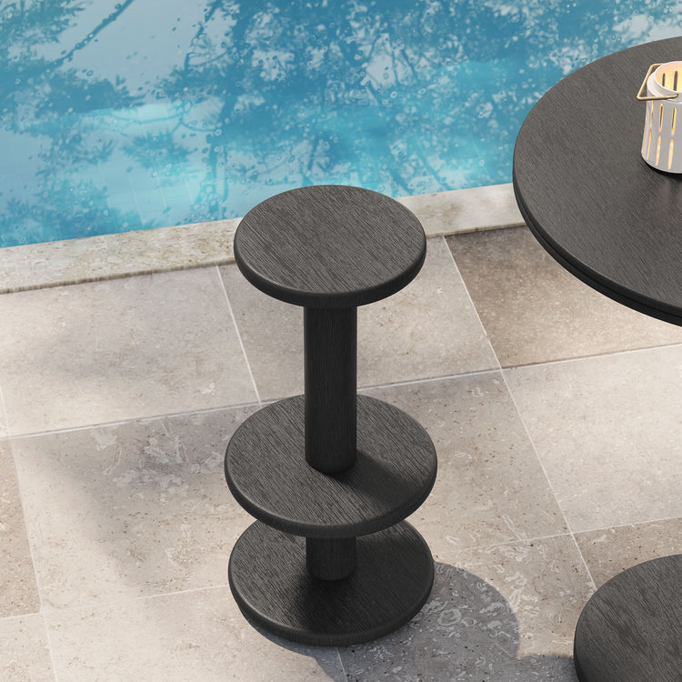 Neo 15 Inch Round Indoor - Outdoor Patio Wood Bar Stools - Black