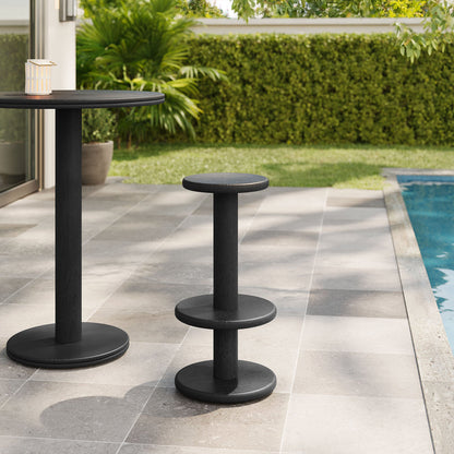 Neo 15 Inch Round Indoor - Outdoor Patio Wood Bar Stools - Black
