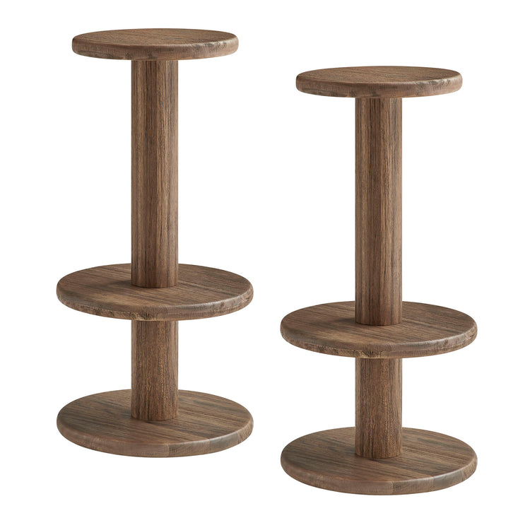 Neo 3-Piece Round Indoor - Outdoor Patio Wood Bar Table And Stool Set - Cocoa Brown