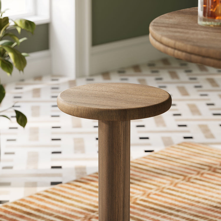 Neo 15 Inch Round Indoor - Outdoor Patio Wood Bar Stools - Cocoa Brown