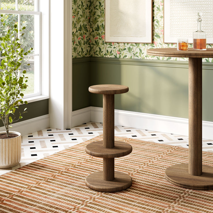 Neo 15 Inch Round Indoor - Outdoor Patio Wood Bar Stools - Cocoa Brown