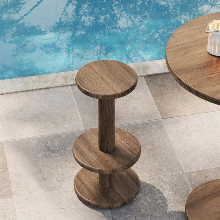 Neo 15 Inch Round Indoor - Outdoor Patio Wood Bar Stools - Cocoa Brown