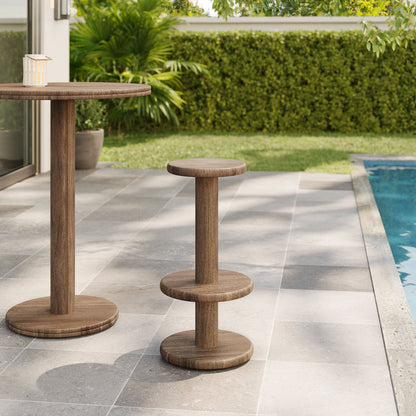 Neo 15 Inch Round Indoor - Outdoor Patio Wood Bar Stools - Cocoa Brown