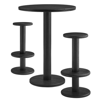 Neo 3-Piece Round Indoor - Outdoor Patio Wood Bar Table And Stool Set - Black