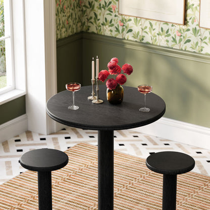 Neo 3-Piece Round Indoor - Outdoor Patio Wood Bar Table And Stool Set - Black
