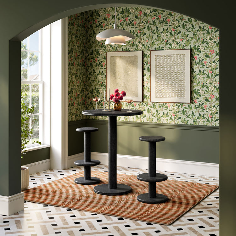 Neo 3-Piece Round Indoor - Outdoor Patio Wood Bar Table And Stool Set - Black