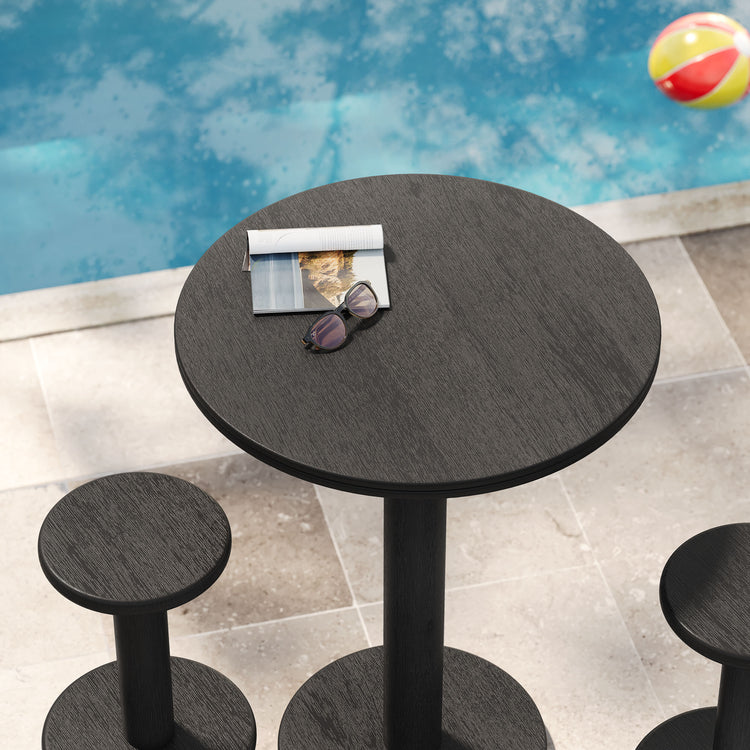 Neo 3-Piece Round Indoor - Outdoor Patio Wood Bar Table And Stool Set - Black
