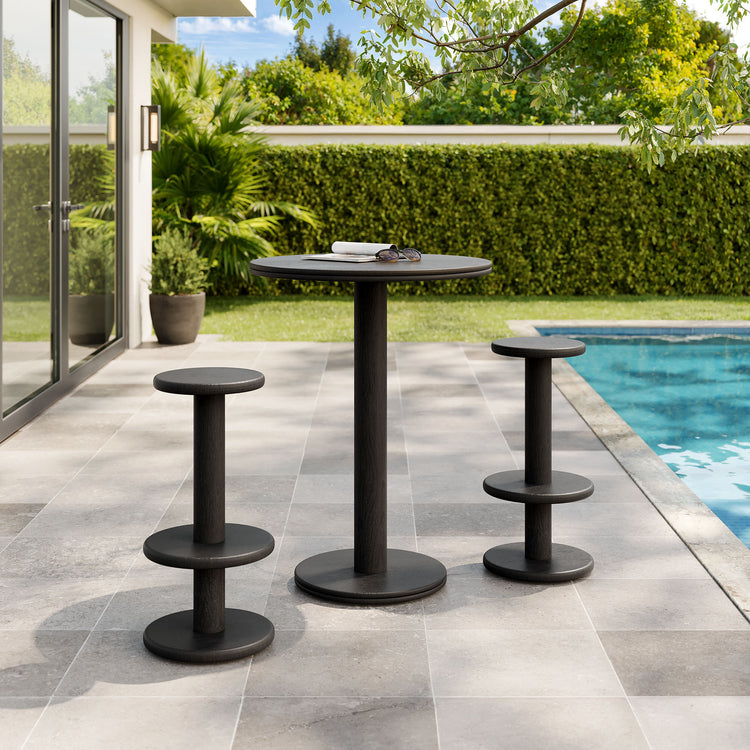 Neo 3-Piece Round Indoor - Outdoor Patio Wood Bar Table And Stool Set - Black