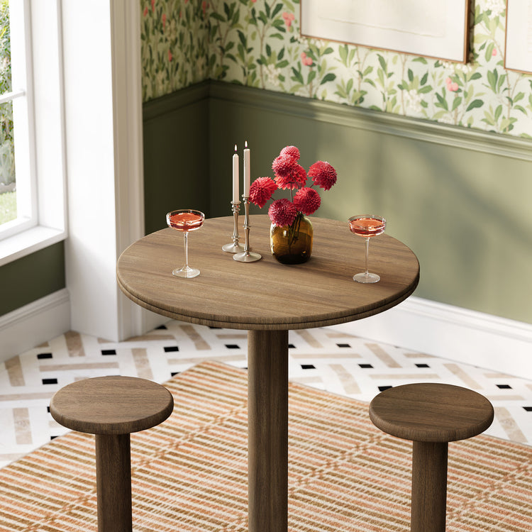 Neo 3-Piece Round Indoor - Outdoor Patio Wood Bar Table And Stool Set - Cocoa Brown