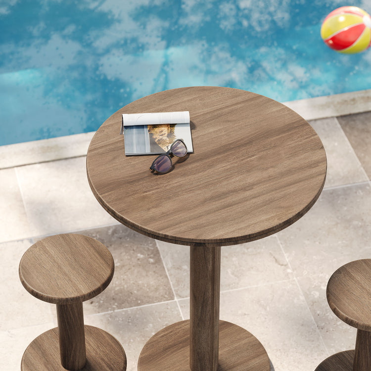 Neo 3-Piece Round Indoor - Outdoor Patio Wood Bar Table And Stool Set - Cocoa Brown