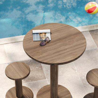 Neo 3-Piece Round Indoor - Outdoor Patio Wood Bar Table And Stool Set - Cocoa Brown